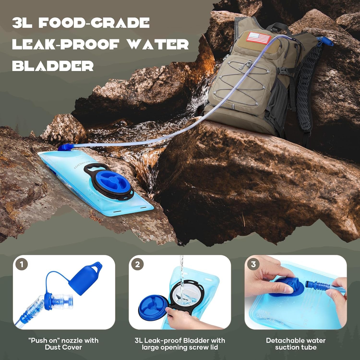 Hydration Hiking Backpack with 2L/3L Water Bladder