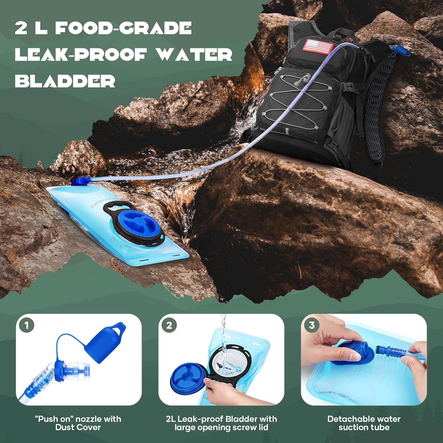 Hydration Hiking Backpack with 2L/3L Water Bladder