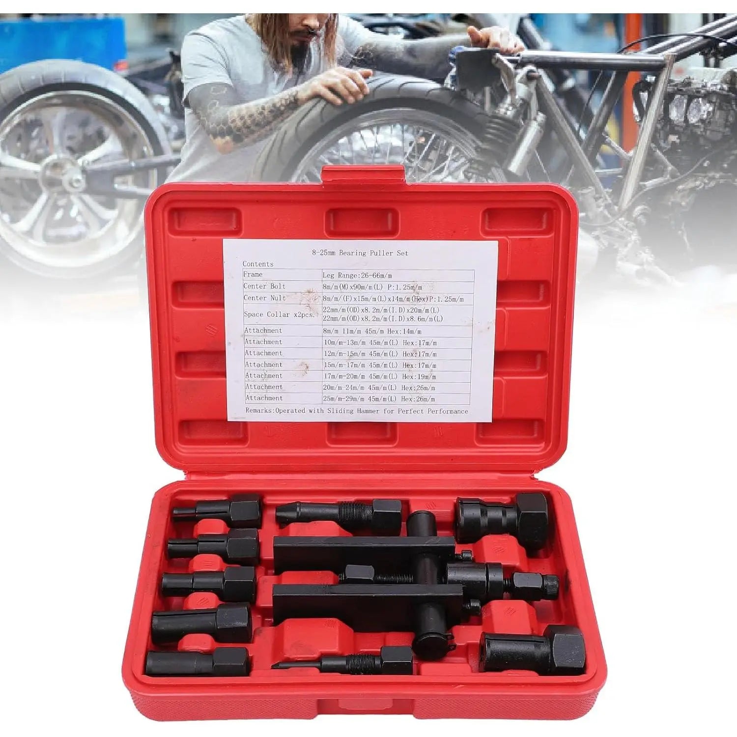GJANSH 10-Piece Inner Bearing Puller Set for Motorcycles and Cars, 8-25 mm Wheel Bearing Extractor