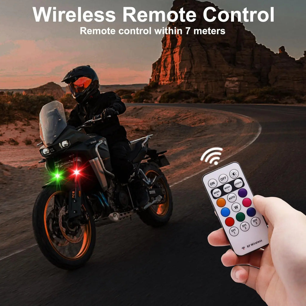 RGB LED Warning Lights for Motorcycles - Wireless Attention-Inducing Lights for Nighttime Camping, Cycling, and Running