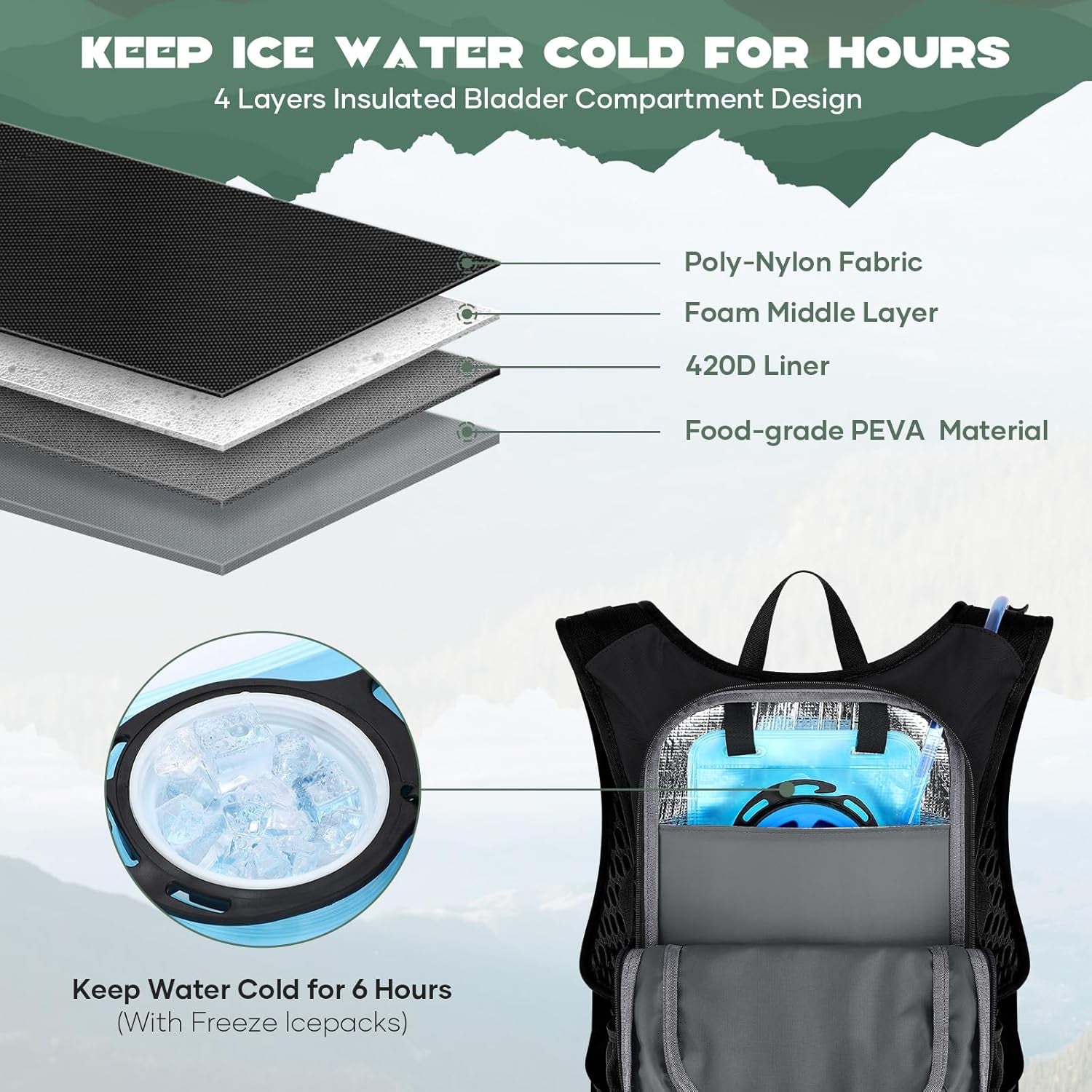 Hydration Hiking Backpack with 2L/3L Water Bladder