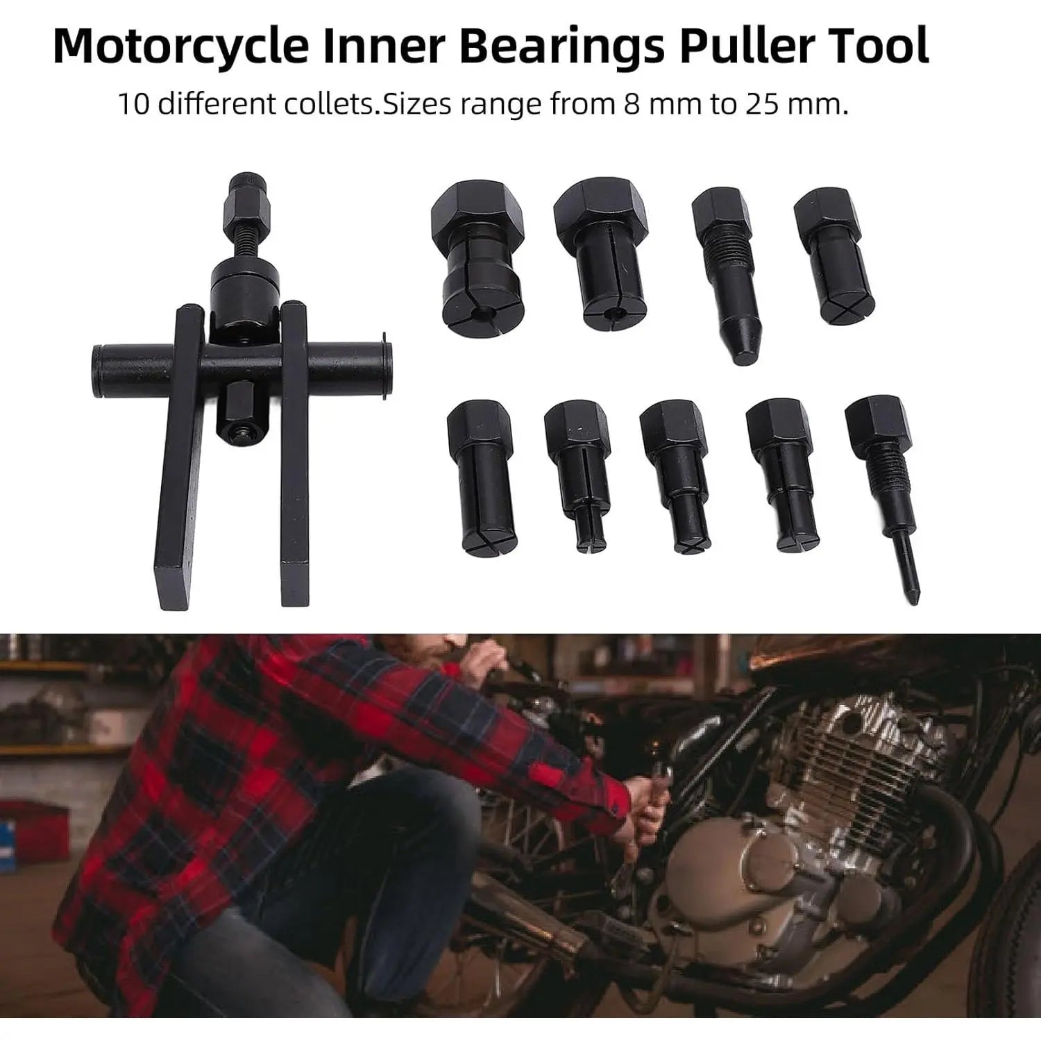 GJANSH 10-Piece Inner Bearing Puller Set for Motorcycles and Cars, 8-25 mm Wheel Bearing Extractor
