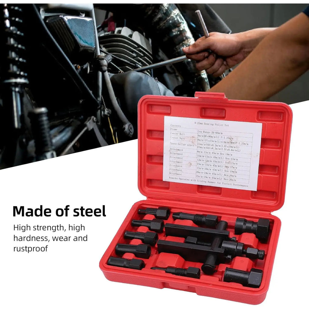 GJANSH 10-Piece Inner Bearing Puller Set for Motorcycles and Cars, 8-25 mm Wheel Bearing Extractor