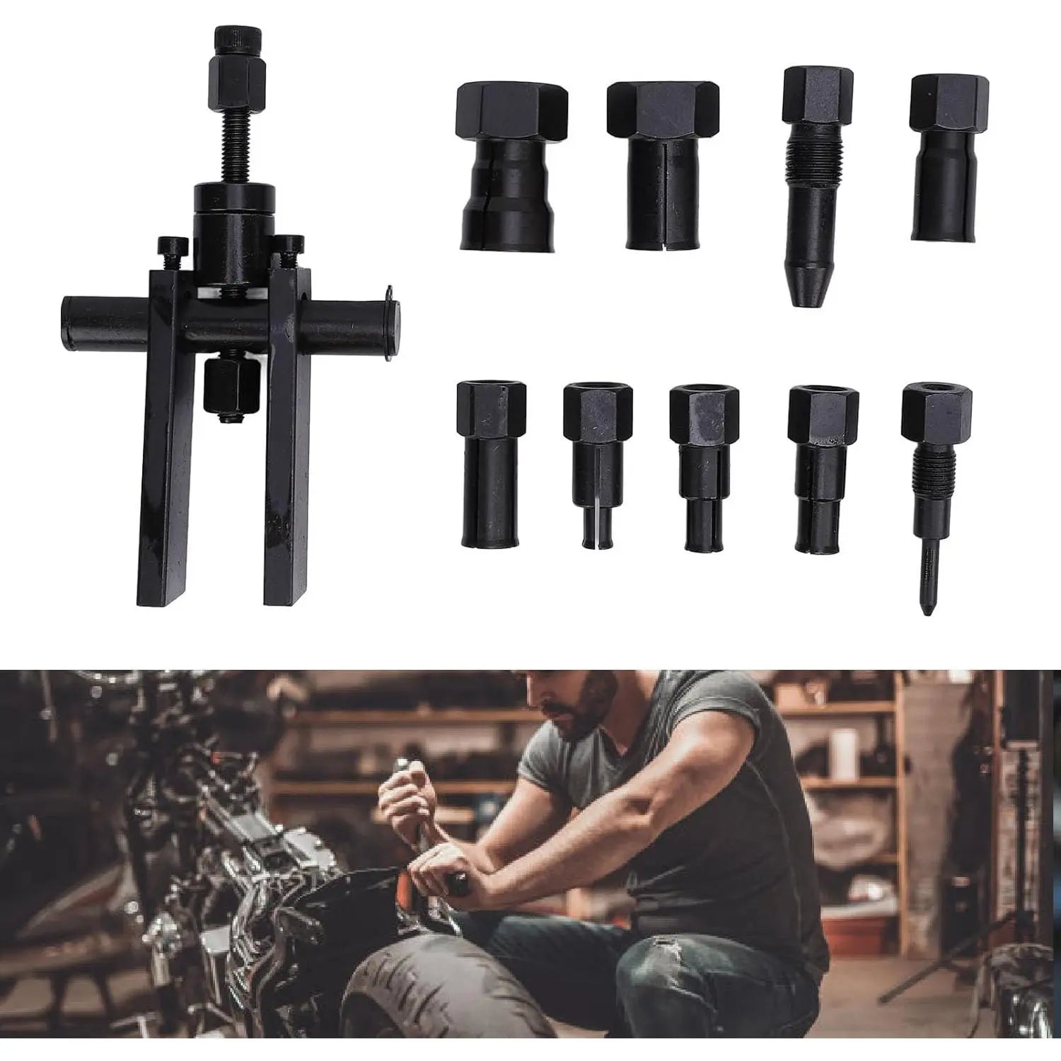 GJANSH 10-Piece Inner Bearing Puller Set for Motorcycles and Cars, 8-25 mm Wheel Bearing Extractor