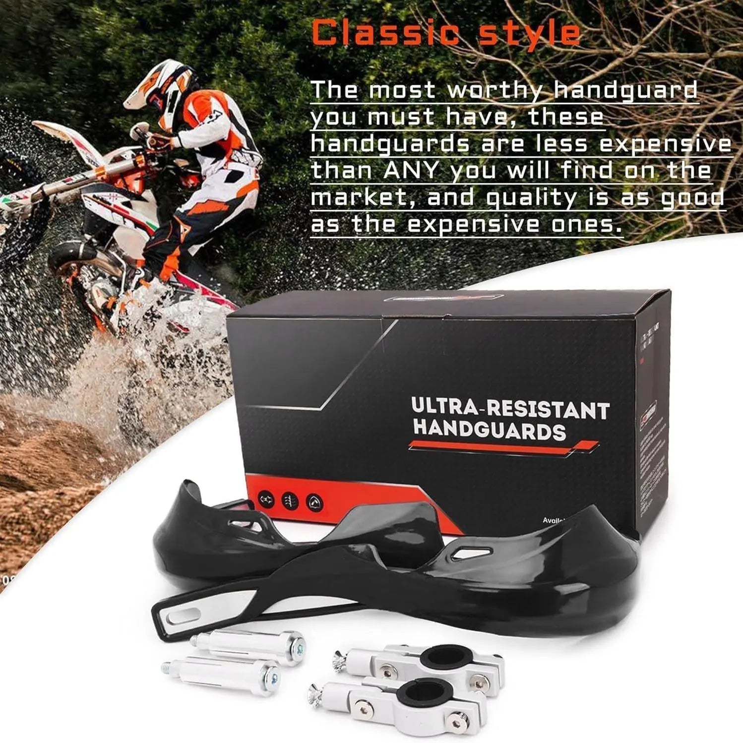 Universal Dirt Bike Hand Guards for 7/8" and 1 1/8" Bars - Compatible with TTR 125, CRF125F, TW200, TTR230, YZ250F, KX250F, CRF250R, DRZ400, TRX 400EX, LTZ400, YFZ450 - Ideal for Dirt, Pit Bikes, and ATVs