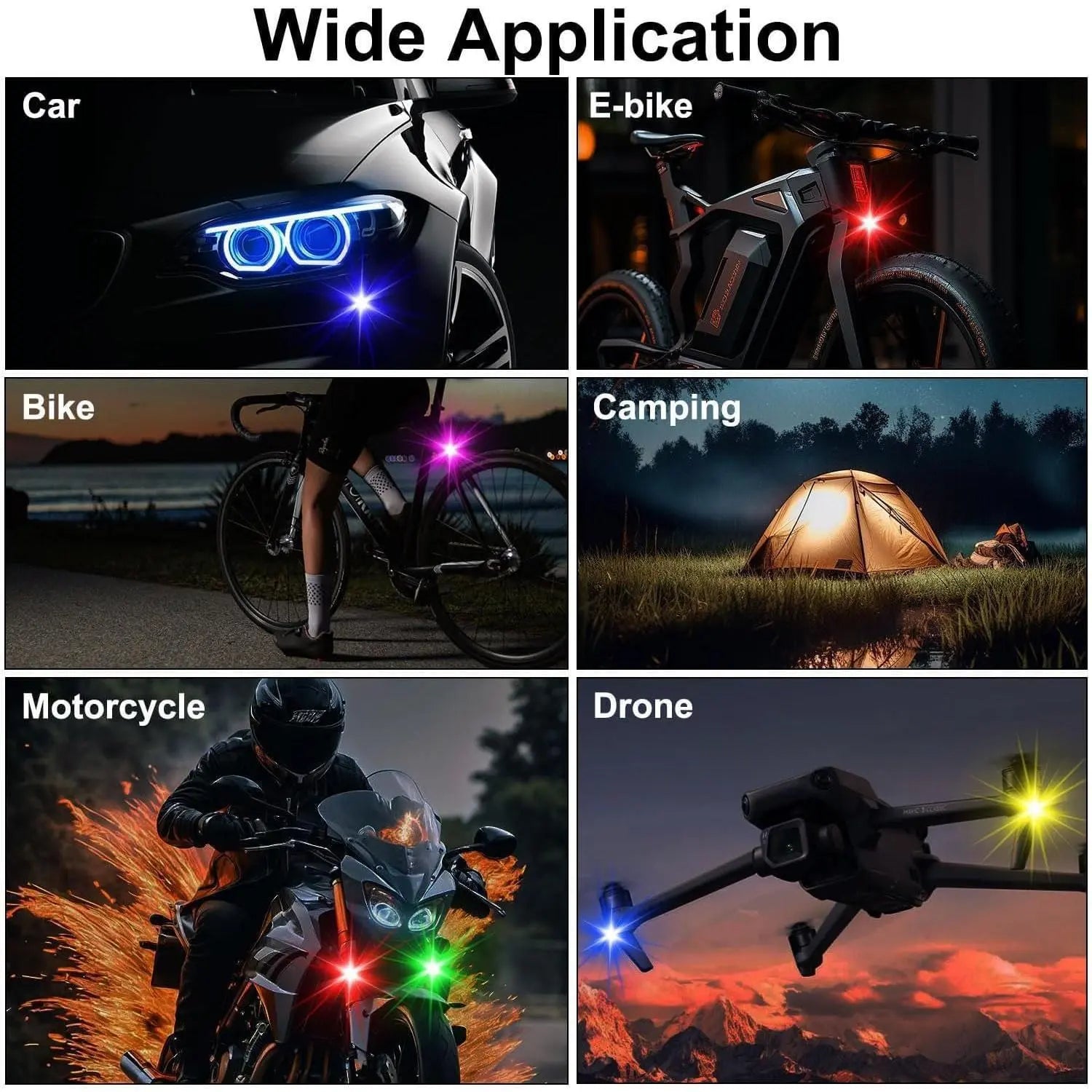 RGB LED Warning Lights for Motorcycles - Wireless Attention-Inducing Lights for Nighttime Camping, Cycling, and Running