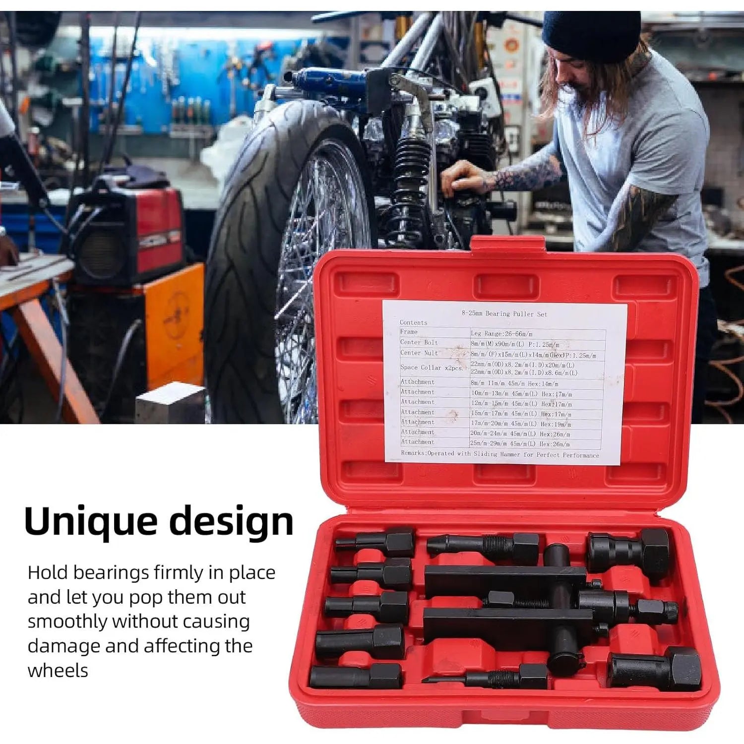 GJANSH 10-Piece Inner Bearing Puller Set for Motorcycles and Cars, 8-25 mm Wheel Bearing Extractor